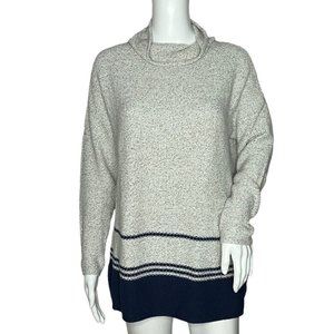 J. Jill Cowl Neck Sweater Women Size XS Petite Gray Navy Blue Stripe Long Sleeve